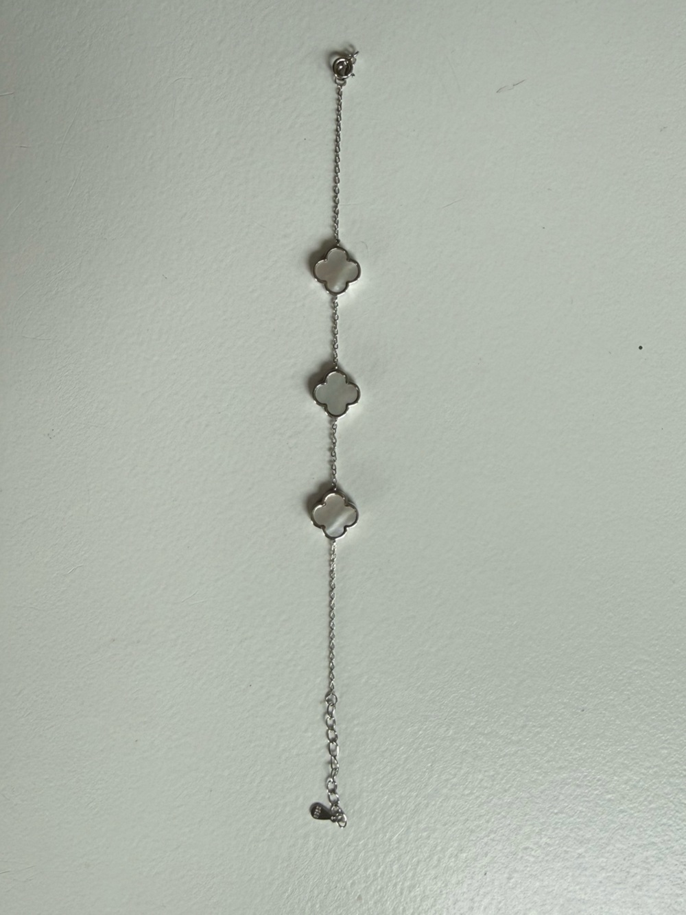 Silver Clover Link Bracelet with Mother-of-Pearl Accents